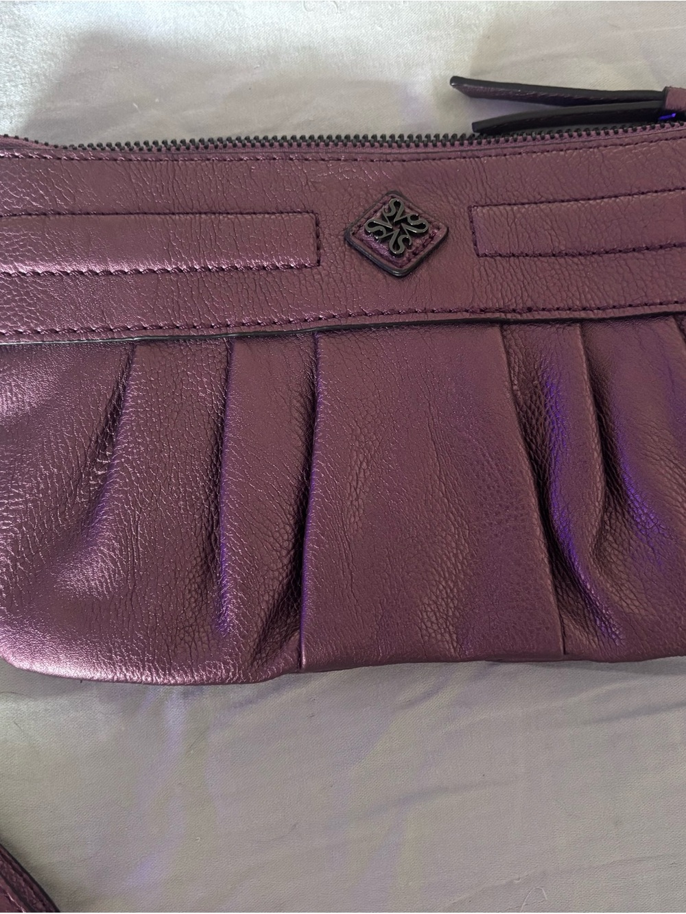 Simply Vera Vera Wang Metallic Purple Leather Wristlet Clutch